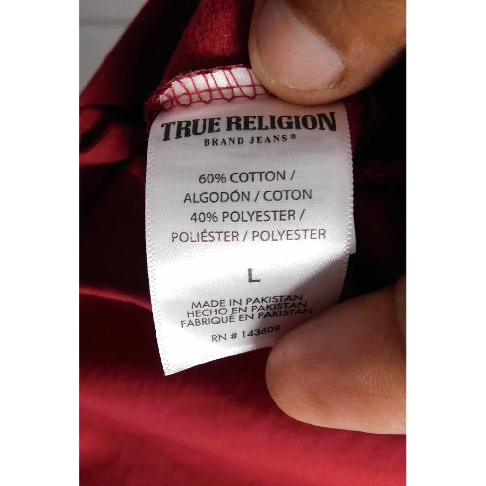 True Religion Men's Large Logo Full Zip-Up Hoodie Sweatshirt‎ Red Dahlia